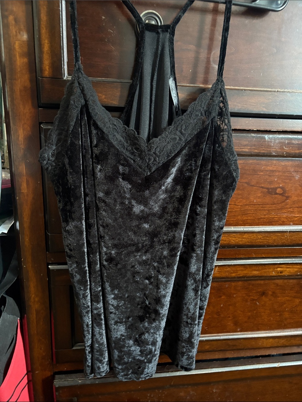 Women's Black Velvet Lace-Trim Racerback Tank Top